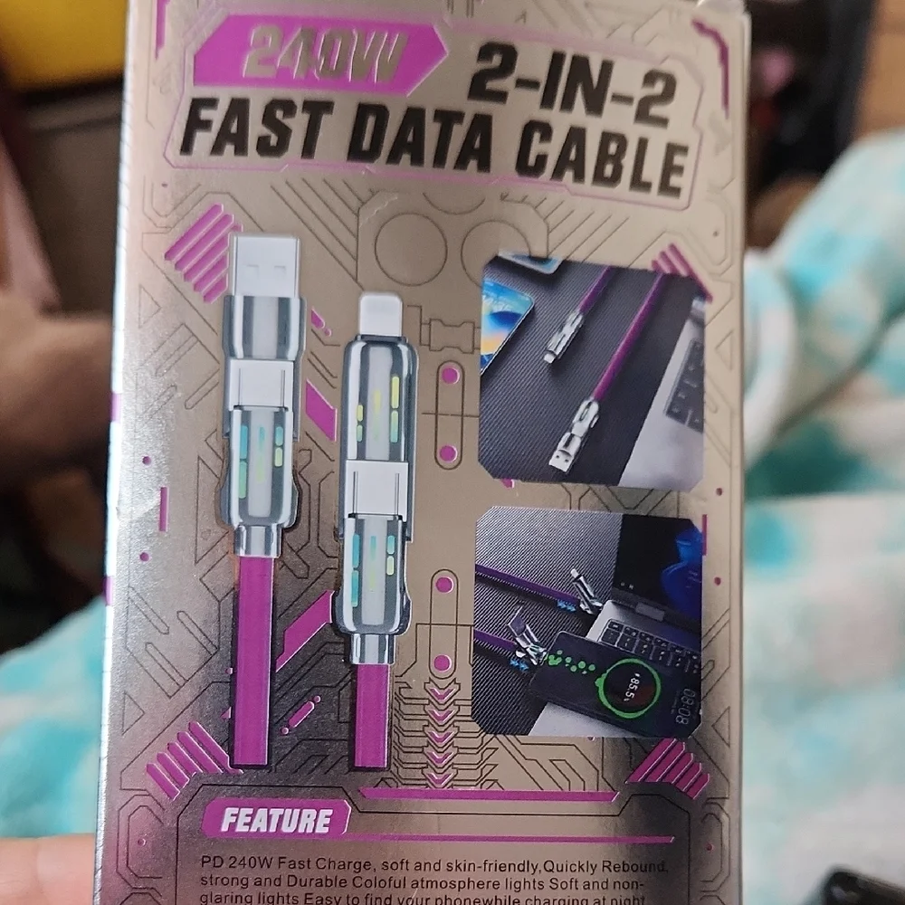 240W 2-in-1 Fast Data Cable - White